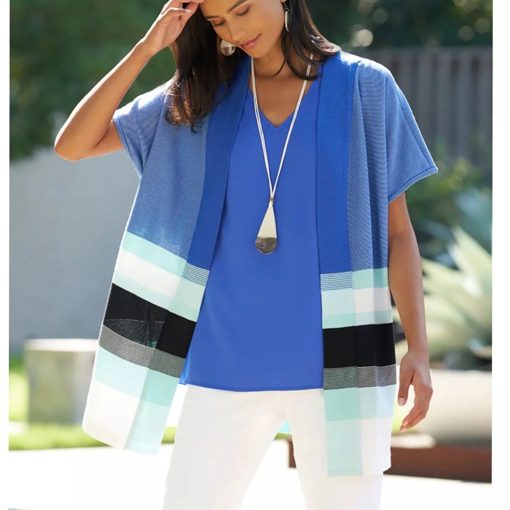 Ming Wang Mixed Stripe Relaxed Soft Knit Women's Cardigan Size S / M EUC